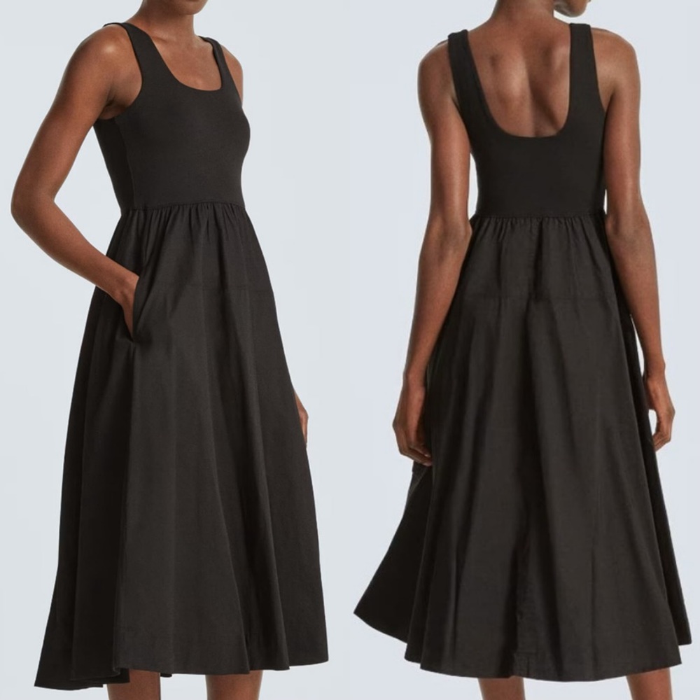 Everlane Riviera Midi Dress Black Cotton Pockets Small